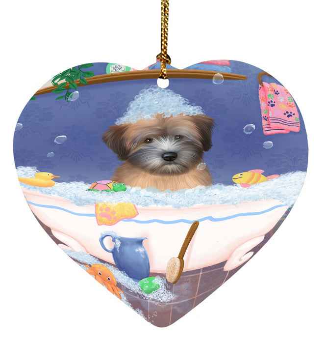 Rub A Dub Dog In A Tub Wheaten Terrier Dog Heart Christmas Ornament HPORA58714