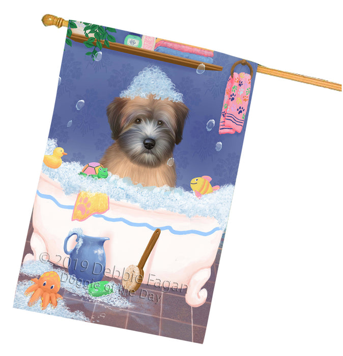 Rub A Dub Dog In A Tub Wheaten Terrier Dog House Flag FLG66386