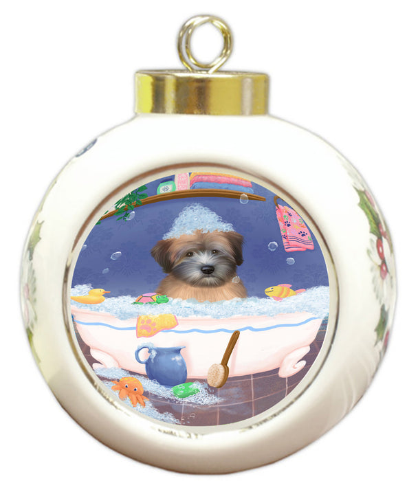 Rub A Dub Dog In A Tub Wheaten Terrier Dog Round Ball Christmas Ornament RBPOR58698