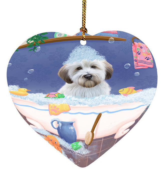 Rub A Dub Dog In A Tub Wheaten Terrier Dog Heart Christmas Ornament HPORA58715
