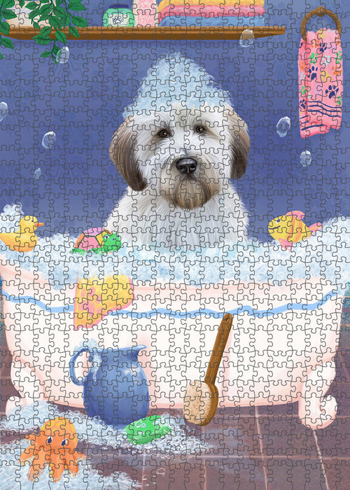 Rub A Dub Dog In A Tub Wheaten Terrier Dog Portrait Jigsaw Puzzle for Adults Animal Interlocking Puzzle Game Unique Gift for Dog Lover's with Metal Tin Box PZL387