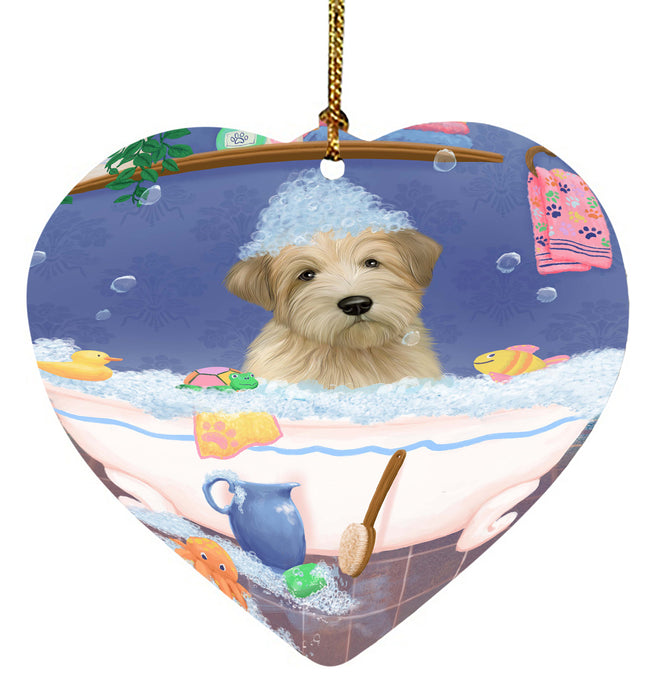 Rub A Dub Dog In A Tub Wheaten Terrier Dog Heart Christmas Ornament HPORA58716