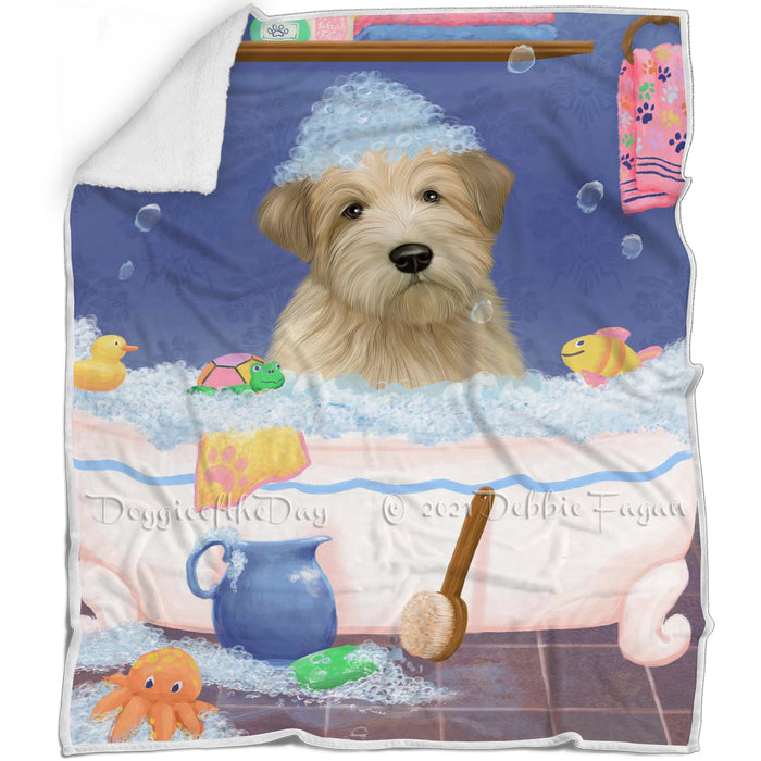 Rub A Dub Dog In A Tub Wheaten Terrier Dog Blanket BLNKT143189