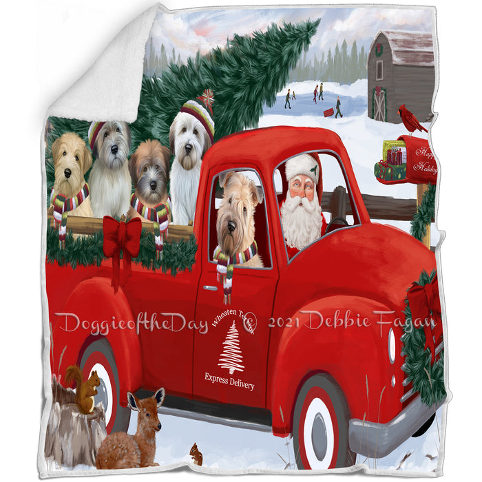 Christmas Santa Express Delivery Red Truck Wheaten Terriers Dog Family Blanket BLNKT113079