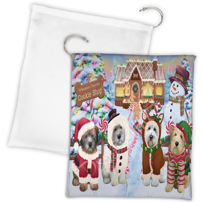 Holiday Gingerbread Cookie Wheaton Terrier Dogs Shop Drawstring Laundry or Gift Bag LGB48648