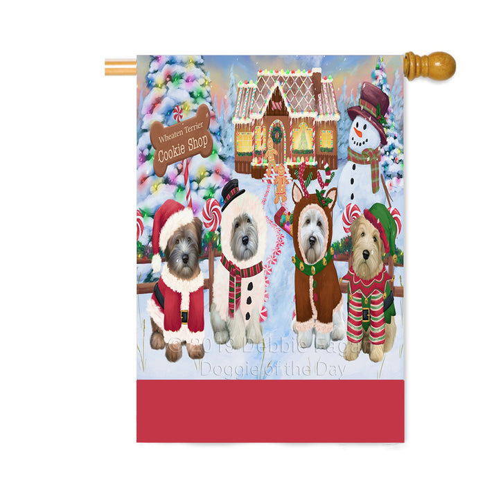Personalized Holiday Gingerbread Cookie Shop Wheaten Terrier Dogs Custom House Flag FLG-DOTD-A59307