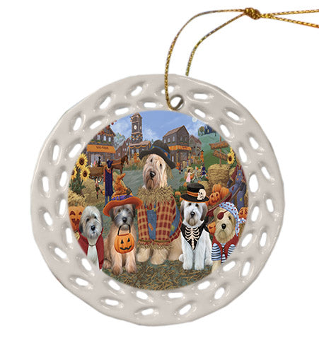 Halloween 'Round Town Wheaten Terrier Dogs Ceramic Doily Ornament DPOR57716