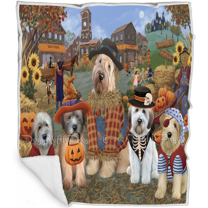 Halloween 'Round Town And Fall Pumpkin Scarecrow Both Wheaten Terrier Dogs Blanket BLNKT143676