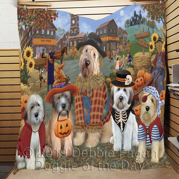Halloween 'Round Town and Fall Pumpkin Scarecrow Both Wheaten Terrier Dogs Quilt