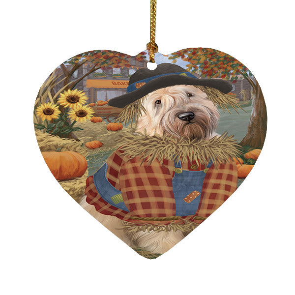 Fall Pumpkin Scarecrow Wheaten Terrier Dogs Heart Christmas Ornament HPOR57777