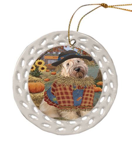 Fall Pumpkin Scarecrow Wheaten Terrier Dogs Ceramic Doily Ornament DPOR57777