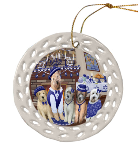 Happy Hanukkah Family Wheaten Terrier Dogs Doily Ornament DPOR57931