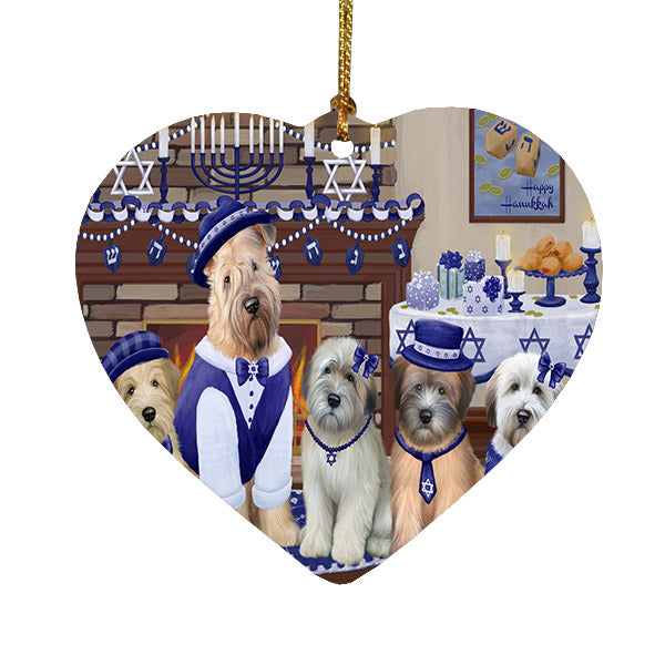 Happy Hanukkah Family Wheaten Terrier Dogs Heart Christmas Ornament HPOR57746