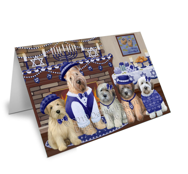 Happy Hanukkah Family Wheaten Terrier Dogs Handmade Artwork Assorted Pets Greeting Cards and Note Cards with Envelopes for All Occasions and Holiday Seasons GCD78584