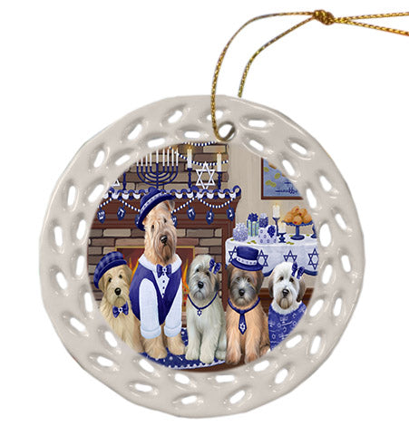 Happy Hanukkah Family Wheaten Terrier Dogs Ceramic Doily Ornament DPOR57746