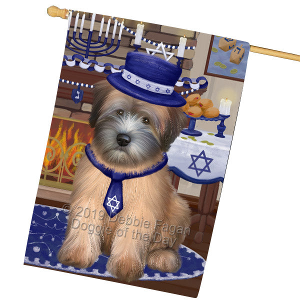 Happy Hanukkah Wheaten Terrier Dog House Flag FLG66019