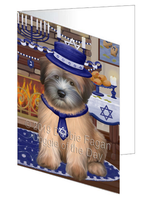 Happy Hanukkah Wheaten Terrier Dog Handmade Artwork Assorted Pets Greeting Cards and Note Cards with Envelopes for All Occasions and Holiday Seasons GCD78767