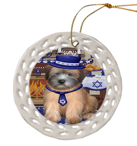 Happy Hanukkah Wheaten Terrier Dog Ceramic Doily Ornament DPOR57807