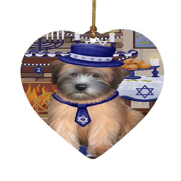 Happy Hanukkah Wheaten Terrier Dog Heart Christmas Ornament HPOR57807
