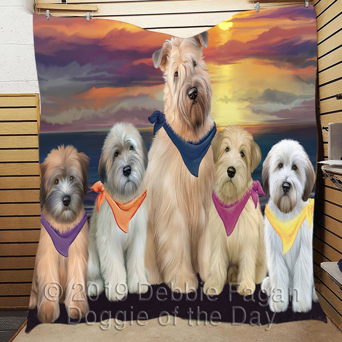 Family Sunset Portrait Wheaten Terrier Dogs Quilt