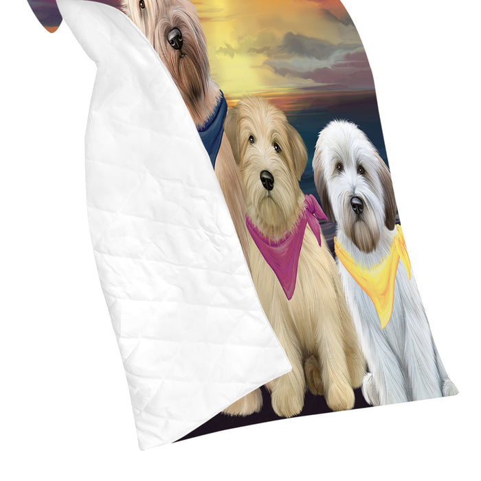Family Sunset Portrait Wheaten Terrier Dogs Quilt