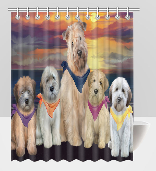 Family Sunset Portrait Wheaten Terrier Dogs Shower Curtain