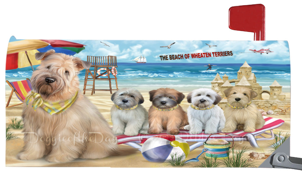 Pet Friendly Beach Wheaten Terrier Dogs Magnetic Mailbox Cover Both Sides Pet Theme Printed Decorative Letter Box Wrap Case Postbox Thick Magnetic Vinyl Material