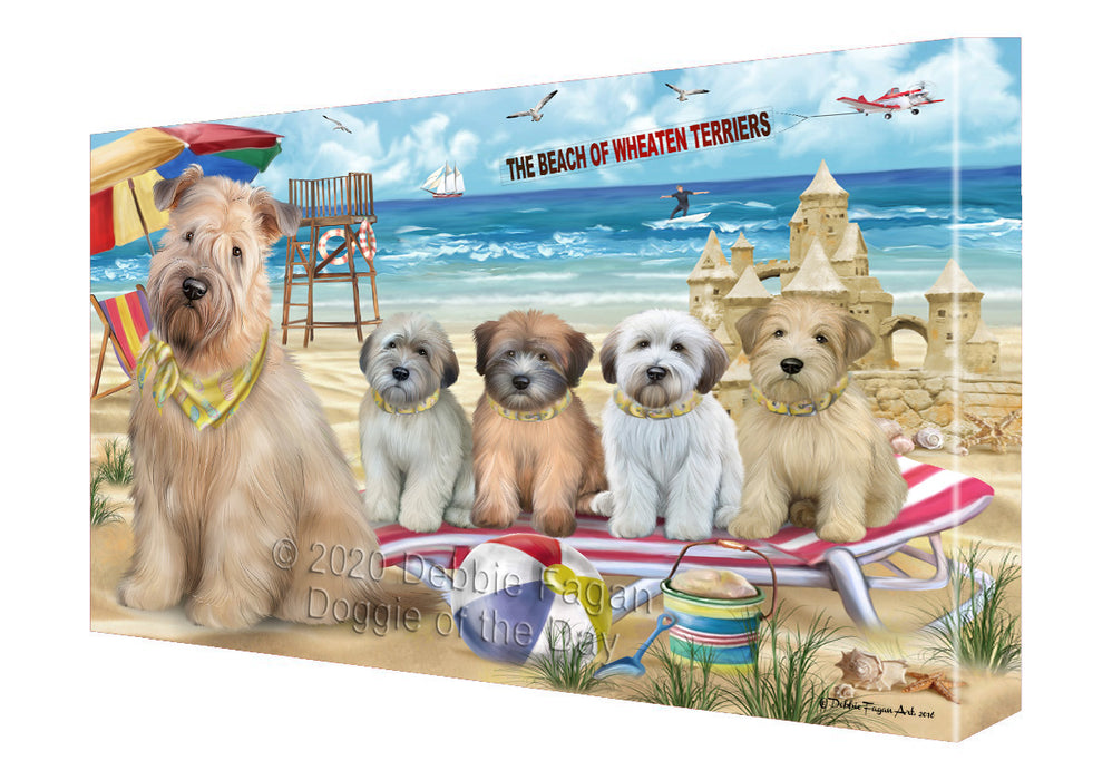 Pet Friendly Beach Wheaten Terrier Dogs Canvas Wall Art - Premium Quality Ready to Hang Room Decor Wall Art Canvas - Unique Animal Printed Digital Painting for Decoration