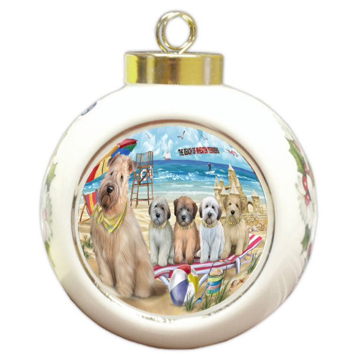 Pet Friendly Beach Wheaten Terrier Dogs Round Ball Christmas Ornament Pet Decorative Hanging Ornaments for Christmas X-mas Tree Decorations - 3" Round Ceramic Ornament