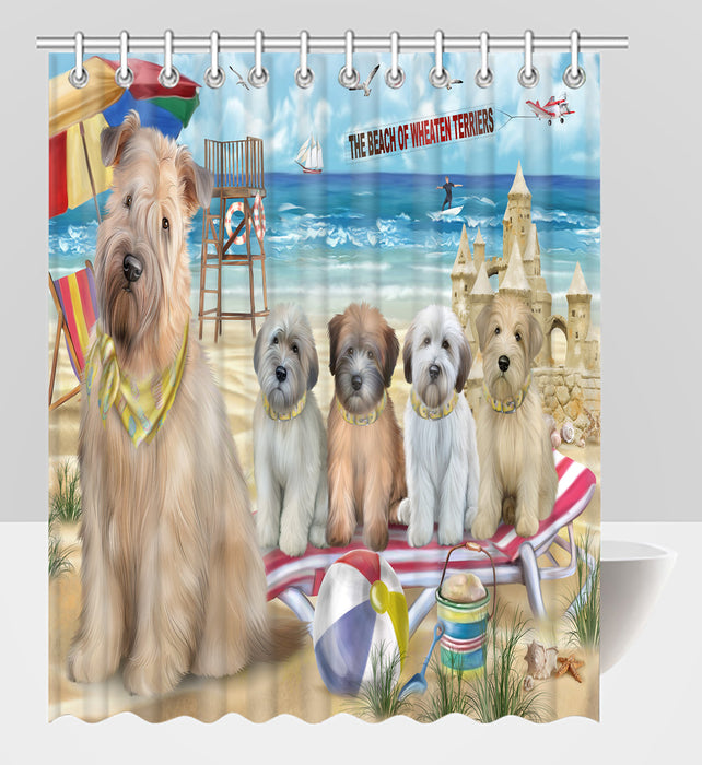Pet Friendly Beach Wheaten Terrier Dogs Shower Curtain