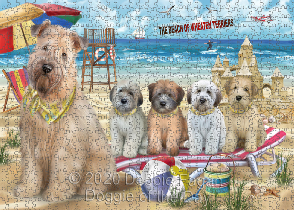 Pet Friendly Beach Wheaten Terrier Dogs Portrait Jigsaw Puzzle for Adults Animal Interlocking Puzzle Game Unique Gift for Dog Lover's with Metal Tin Box