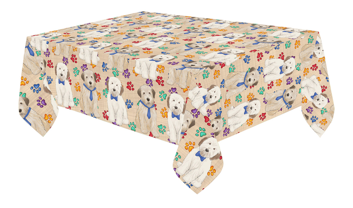 Rainbow Paw Print Wheaten Terrier Dogs Blue Cotton Linen Tablecloth