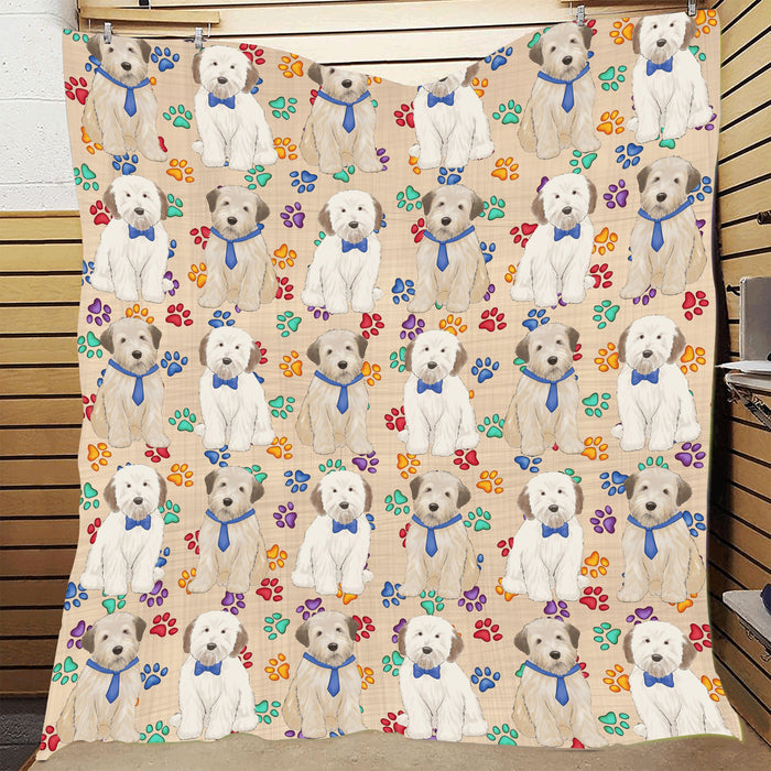 Rainbow Paw Print Wheaten Terrier Dogs Blue Quilt