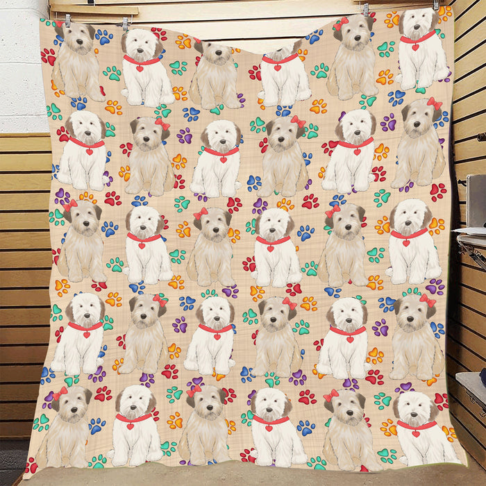 Rainbow Paw Print Wheaten Terrier Dogs Red Quilt