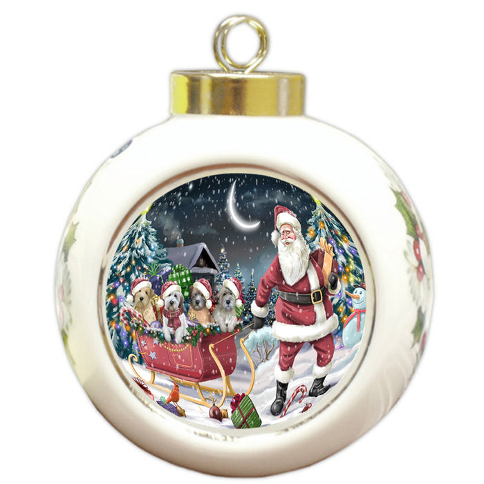 Santa Sled Dogs Christmas Happy Holidays Wheaten Terriers Dog Round Ball Christmas Ornament RBPOR51727