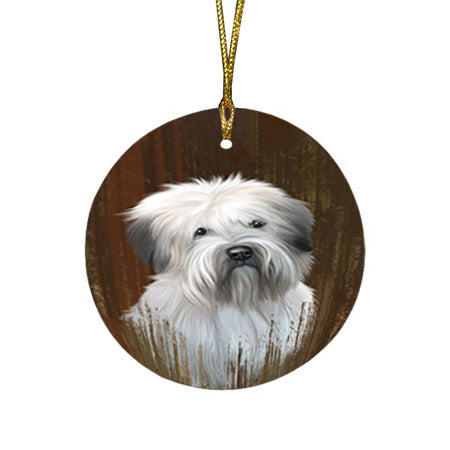 Rustic Wheaten Terrier Dog Round Flat Christmas Ornament RFPOR50588