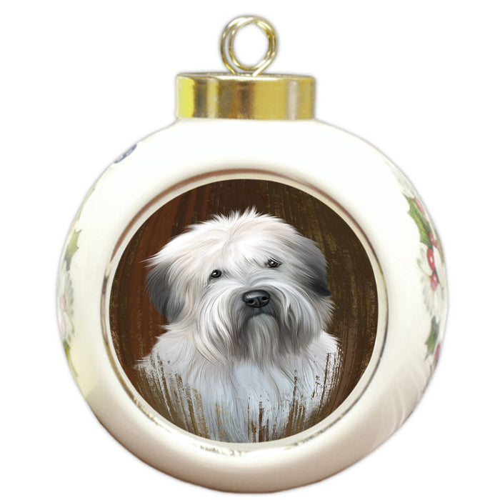 Rustic Wheaten Terrier Dog Round Ball Christmas Ornament RBPOR50597