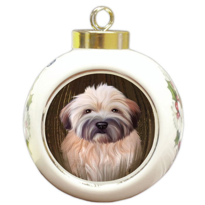 Rustic Wheaten Terrier Dog Round Ball Christmas Ornament RBPOR50598