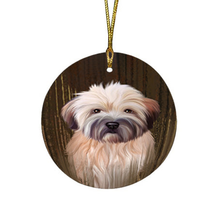 Rustic Wheaten Terrier Dog Round Flat Christmas Ornament RFPOR50589