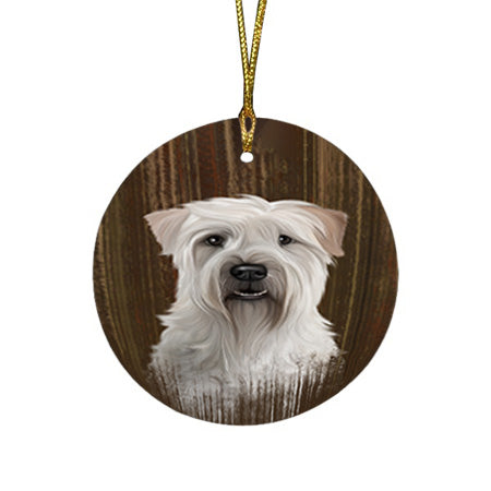 Rustic Wheaten Terrier Dog Round Flat Christmas Ornament RFPOR50590