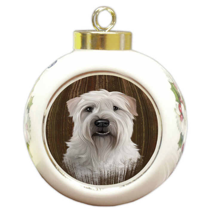 Rustic Wheaten Terrier Dog Round Ball Christmas Ornament RBPOR50599