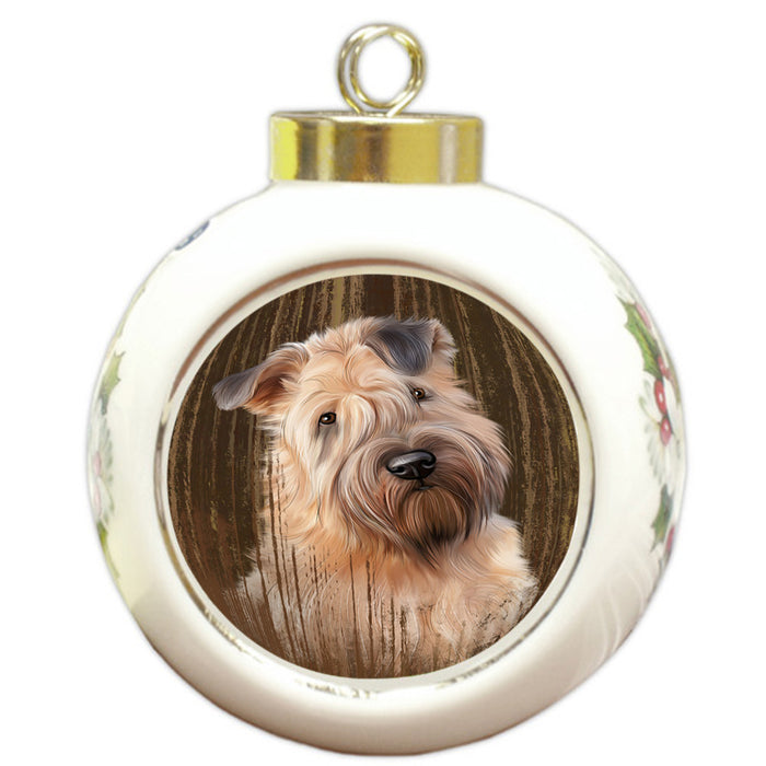 Rustic Wheaten Terrier Dog Round Ball Christmas Ornament RBPOR50600