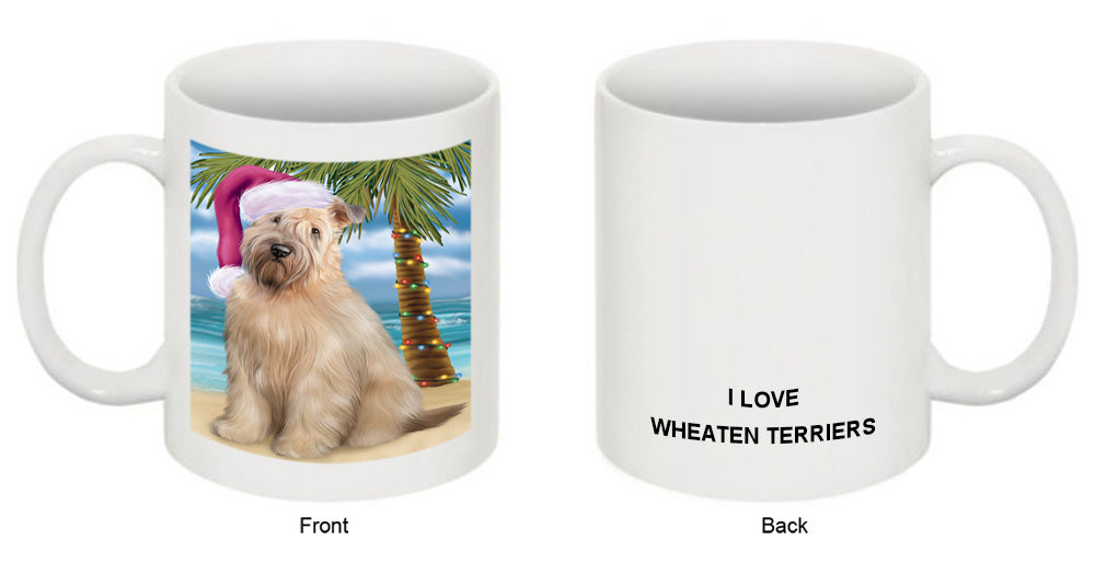 Summertime Happy Holidays Christmas Wheaten Terrier Dog on Tropical Island Beach Coffee Mug MUG49863