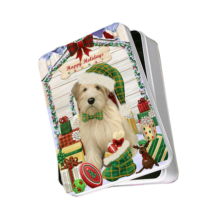 Happy Holidays Christmas Wheaten Terrier Dog With Presents Photo Storage Tin PITN52694