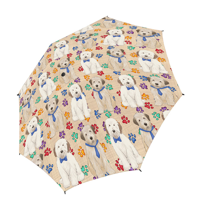 Rainbow Paw Print Wheaten Terrier Dogs Blue Semi-Automatic Foldable Umbrella