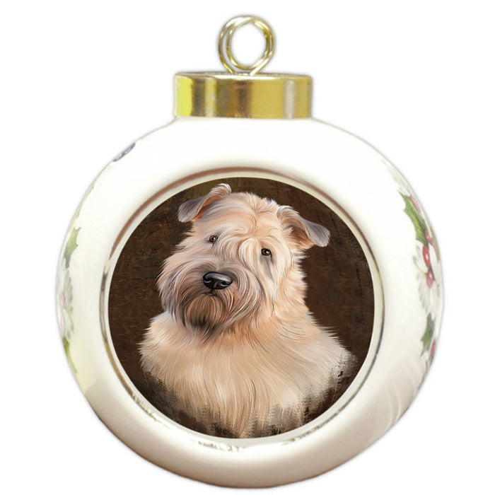 Rustic Wheaten Terrier Dog Round Ball Christmas Ornament RBPOR54500