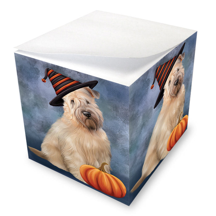 Happy Halloween Wheaten Terrier Dog Wearing Witch Hat with Pumpkin Note Cube NOC56396