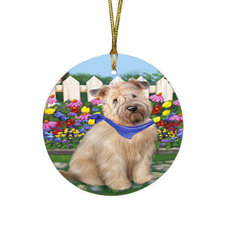 Spring Floral Wheaten Terrier Dog Round Flat Christmas Ornament RFPOR52273