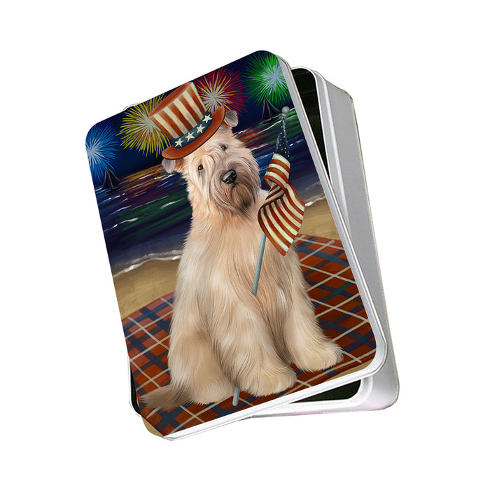 4th of July Independence Day Firework Wheaten Terrier Dog Photo Storage Tin PITN52466