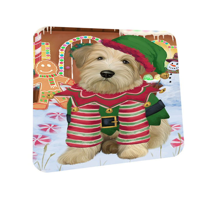 Christmas Gingerbread House Candyfest Wheaten Terrier Dog Coasters Set of 4 CST56554